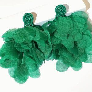 Beaded Green & Fabric flutter Earrings - NEW